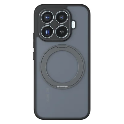Voor Xiaomi 17T Matte Skin-touch Magnetische Hoes 360° Draaibare Stand Shockproof TPU + PC Telefoonhoes - Transparant Zwart