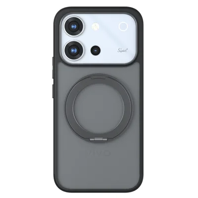 Voor vivo S60 5G Matte Case met Magneet 360° Draaibare Stand Shockbestendig TPU + PC Telefoonhoesje - Transparant Zwart