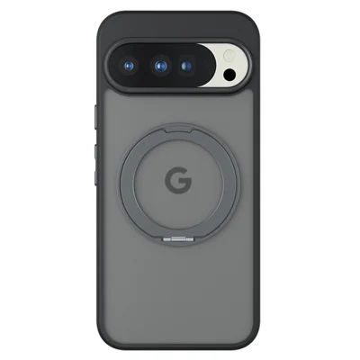 For Google Pixel 10 Pro XL Matte Skin-touch Magnetic Case 360° Rotating Kickstand Shockproof TPU + PC Phone Cover - Transparent Black