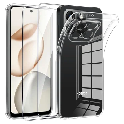 For Honor 400 Smart 4G  /  400 Smart 5G  /  X7d 4G Case TPU Clear Phone Cover + 2PCS Tempered Glass Screen Film 2.5D Arc Edge