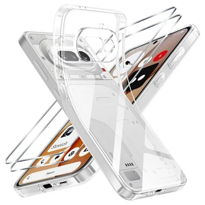 Coque pour Nothing Phone (4a) en TPU transparent + 2 films de protection d'écran en verre trempé 2.5D bord incurvé