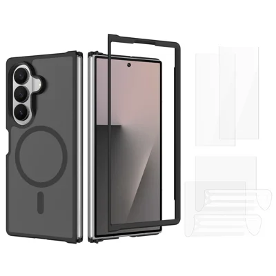 Voor Samsung Galaxy Z Fold8 Ultra Magnetische Hoes TPU + PC Huid-gevoel Telefoonhoes met 2 Stuks Buitenscherm Gehard Glas Folie + 2 Stuks Binnenscherm Hydrogel Folie - Zwart