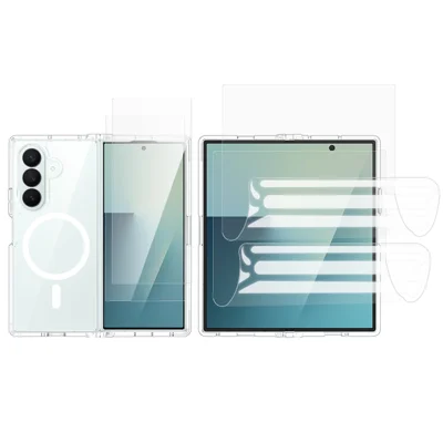 For Samsung Galaxy Z Fold8 Ultra Magnetic Case PC + TPU Clear Phone Cover with 2Pcs Outer Screen Tempered Glass Film + 2Pcs Inner Screen Hydrogel Film - Transparent