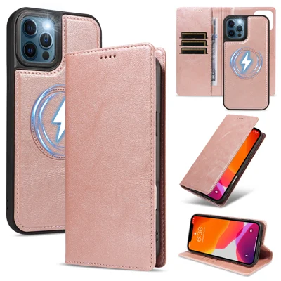  For iPhone 12 Pro / iPhone 12 Magnetic Case Detachable 2 in 1 Leather Wallet Phone Cover - Rose Gold