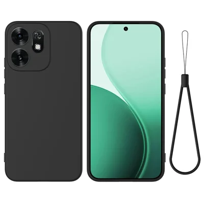 For Oppo Reno16 5G (Global) Væske-silikon Case Telefon Bagdæksel med Håndrem - Sort
