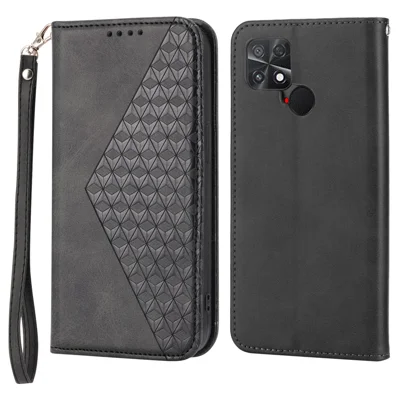 Pour Xiaomi Poco C40 4G Rhombus Impreste Modèle de Coupe Texture Tempre Téléphon - le Noir
