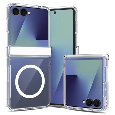 For Samsung Galaxy Z Flip8 Magnetic Case Hinge Protection TPU + Acrylic Clear Phone Cover - Transparent