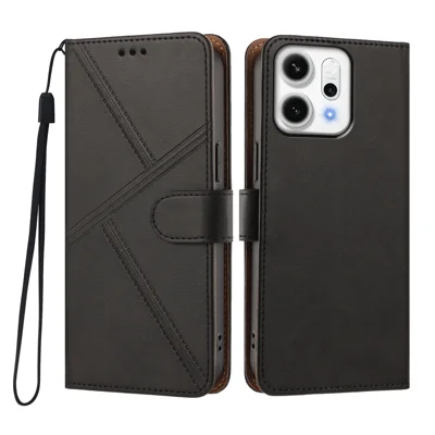 Capa Carteira em Couro PU com Costura em Diamante para Oppo Reno14 5G (Global) / Oppo Reno14 F 5G / Oppo Reno14 5G (China), Capa Tipo Flip com Pulseira, Cor Preto
