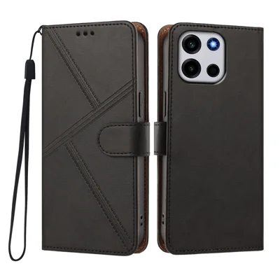 Funda tipo cartera de cuero PU con pespunte de diamante para OnePlus Turbo 6V 5G / OnePlus Nord 6 5G / OnePlus Nord CE6 5G / OnePlus Turbo 6 5G, con correa de mano desmontable - Negro