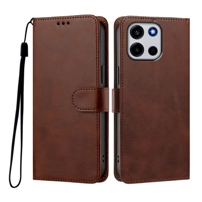 Funda tipo cartera con soporte para OnePlus Turbo 6V 5G / OnePlus Nord 6 5G / OnePlus Nord CE6 5G / OnePlus Turbo 6 5G, carcasa abatible de cuero PU con correa de muñeca - Marrón