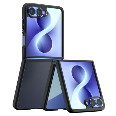 Capa para Samsung Galaxy Z Flip8, Capa Traseira Transparente Preta em TPU + PC Mate com Toque na Pele