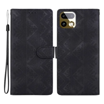 Etui portfelowe z nadrukiem etnicznym dla Realme 16 Pro+ 5G, pokrowiec z korektem z tworzywa sztucznego z rzemieńskiem - Czarny