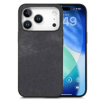 For iPhone 18 Pro Max / 17 Pro Max Case Shockproof Slim Retro Leather Phone Back Cover - Black
