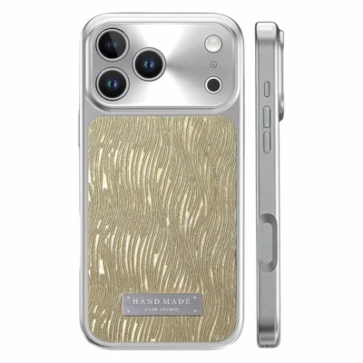 For iPhone 18 Pro Magnetische Case Stroomwater Rimpel TPU+PC Schokbestendige Telefoonhoes Compatibel Met Magsafe - Goud