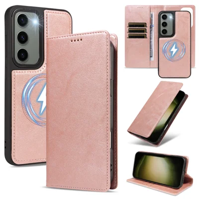Für Samsung Galaxy S23 Magnetisches Case Abnehmbar 2 in 1 Ledertasche Handyhülle - Roségold