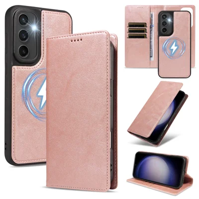  For Samsung Galaxy S23 FE Magnetic Case Detachable 2 in 1 Leather Wallet Phone Cover - Rose Gold