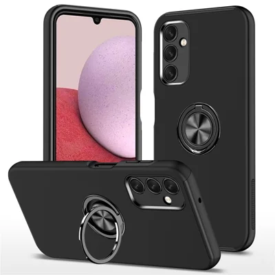 For Samsung Galaxy A14 5G / A14 4G Rotation Ring Kickstand Case Hard PC+Soft TPU Dual Layer Protection Phone Cover - Black