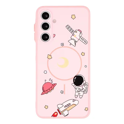 For Samsung Galaxy A16 4G / A16 5G Magnetic Case Cartoon Astronaut Design TPU Anti-Slip Impact Resistant Phone Cover - Pink