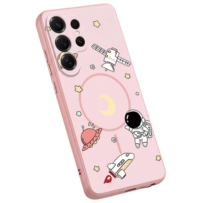 Magnetisk skåll för Samsung Galaxy A56 5G med lekfull astronautdesign TPU anti-slip slagstark mobilskåll - Rosa
