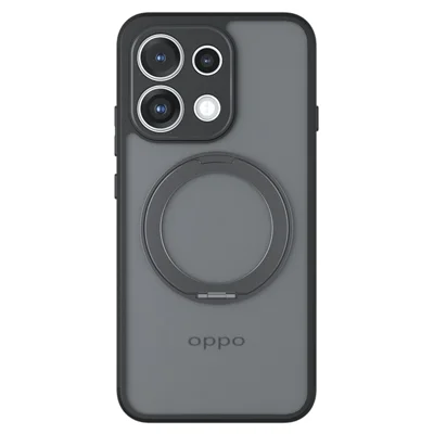 For Oppo Reno16 F 5G / Reno16 FS 5G Matt hudfølelsesmagnetisk hylster med 360° roterende støtteben stødfast TPU + PC telefondæksel - Gennemsigtig sort