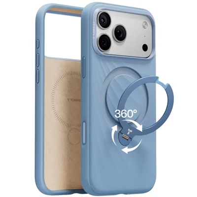 TORRAS Ostand Q3 Silicone Wind Series for iPhone 18 Pro / 17 Pro Magnetic Case Rotating Kickstand Liquid Silicone + PC Phone Cover - Blue