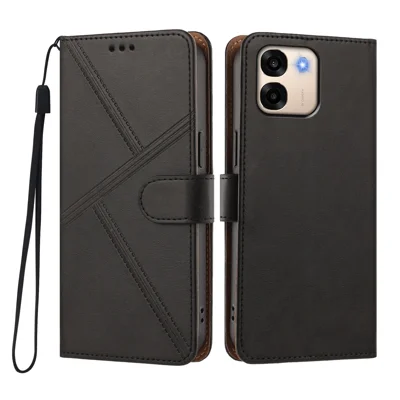  For Oppo A6x 4G / Oppo A6x 5G (India) / OPPO A6s 5G / Oppo A6 5G (Global) / Oppo A6 4G / Oppo A6t 4G / Oppo A6t 5G / Oppo A6t Pro 4G / Oppo A6c 4G / Oppo A6x 5G Case Diamond Stitch PU Leather Wallet Flip Phone Cover with Wrist Strap - Black