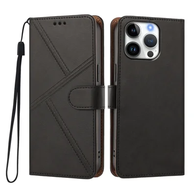 Für iPhone 16 Pro Case Diamant-Steppung PU-Leder Brieftasche Klapptasche mit Handschlaufe - Schwarz