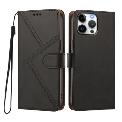 Für iPhone 16 Pro Max Hülle Diamantsteppung aus PU-Leder Brieftasche Kippdeckel mit Handschlaufe - Schwarz