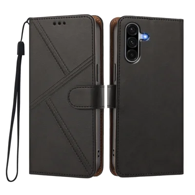 Til Samsung Galaxy A17 4G / Galaxy A26 5G / Galaxy A18 4G / Galaxy A18 5G / Galaxy A17 5G Skåne med diamantstingning i PU-læder, wallet flip telefonbeskytning med håndledsrem - Sort