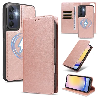  For Samsung Galaxy A25 5G (Global) (161mm) Magnetic Case Detachable 2 in 1 Leather Wallet Phone Cover - Rose Gold