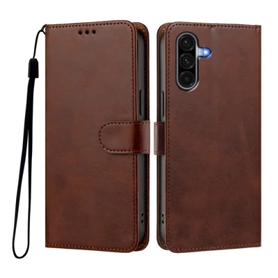 For Samsung Galaxy A18 4G / A18 5G / A17 4G / A17 5G / A26 5G Case Wallet Flip Stand PU Leather Phone Cover with Wrist Strap - Brown