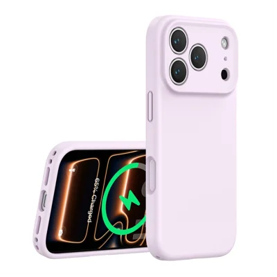 Чехол для iPhone 18 Pro Max, совместимый с MagSafe, точные вырезы, поликарбонат + жидкий силикон, фиолетовый