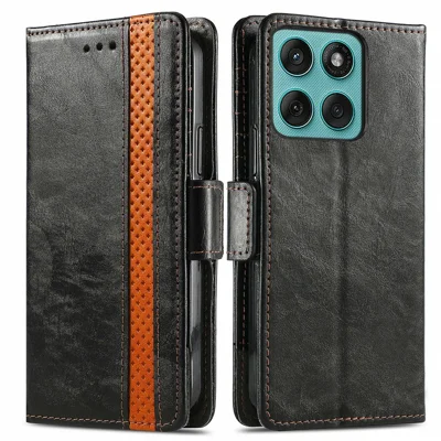 CASENEO Phone Case For Motorola Moto G17 4G / G17 Power 4G / G15 4G / G15 Power 4G , PU Leather Stand Wallet Cover with RFID Blocking - Black