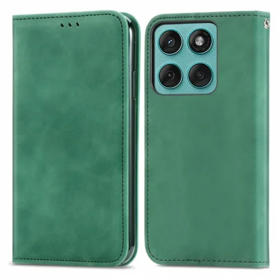 Leather Case for Motorola Moto G17 4G / G17 Power 4G / G15 4G / G15 Power 4G , Card Holder Magnetic Absorption Phone Cover - Green