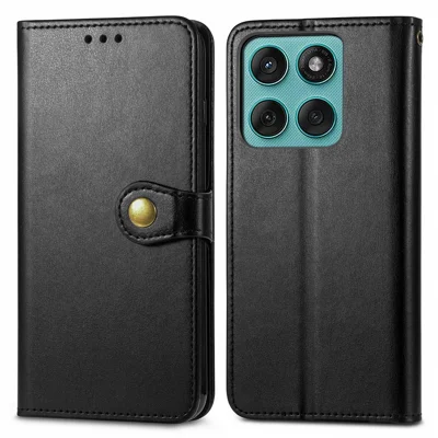 Phone Case For Motorola Moto G17 4G / G17 Power 4G / G15 4G / G15 Power 4G , Wallet Stand Leather Phone Cover with Wrist Strap - Black