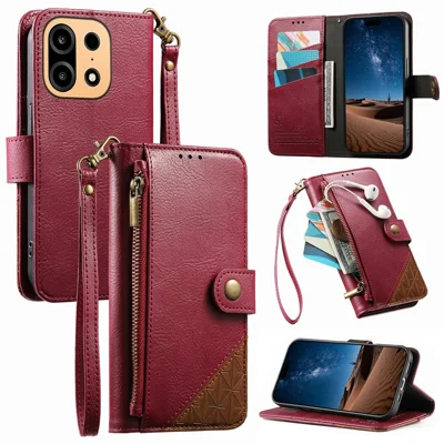 Étui pour OnePlus Turbo 6X Pro 5G, étui de protection pliable en cuir PU avec porte-cartes, fonction support et sangle amovible - Rouge