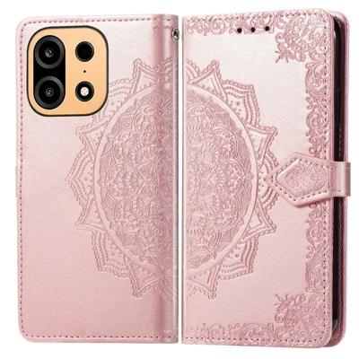 Étui portefeuille pour OnePlus Turbo 6X Pro 5G, housse en cuir avec motif mandala et support - Rose or