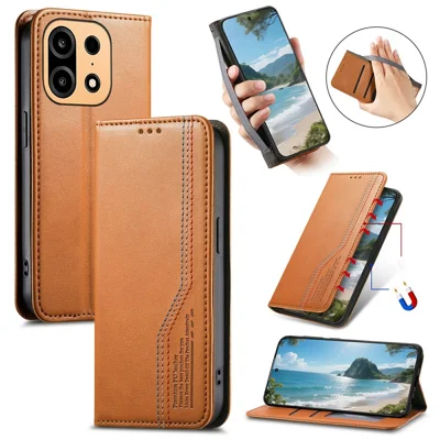 Étui pour OnePlus Turbo 6X Pro 5G, étui portefeuille en cuir avec surpiqûres tricolores et bracelet élastique - Brun