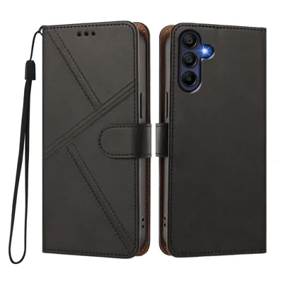  For Samsung Galaxy A16 4G / Galaxy A16 5G Case Diamond Stitch PU Leather Wallet Flip Phone Cover with Wrist Strap - Black