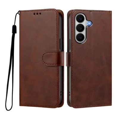  For Samsung Galaxy A27 5G Case Wallet Flip Stand PU Leather Phone Cover with Wrist Strap - Brown