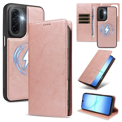  For Samsung Galaxy A17 4G / Galaxy F17 5G / Galaxy M17 5G / Galaxy A17 5G Magnetic Case Detachable 2 in 1 Leather Wallet Phone Cover - Rose Gold