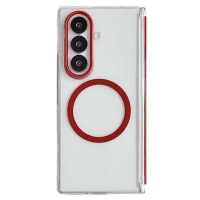 For Samsung Galaxy Z Fold8 Ultra Magnetic Case Hard PC Foldable Phone Cover with Front Frame - Transparent Red