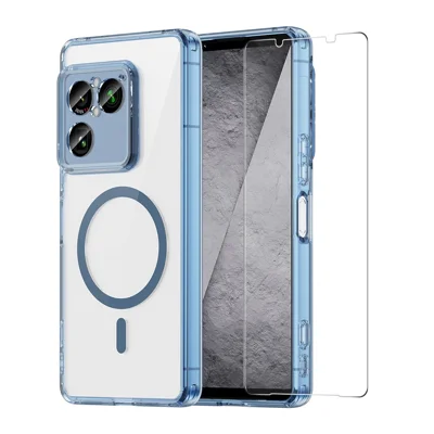 ENKAY HAT PRINCE for Sony Xperia 1 VIII Magnetic Case Crystal Clear TPU Phone Cover with High Aluminium-silicon Glass Screen Protector - Blue