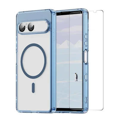 ENKAY HAT PRINCE for Sony Xperia 10 VII Magnetic Case Crystal Clear TPU Phone Cover with High Aluminium-silicon Glass Screen Protector - Blue