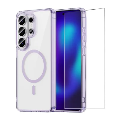 ENKAY HAT PRINCE para Samsung Galaxy S26 Ultra Funda Magnética Transparente TPU con Protector de Pantalla de Vidrio de Aluminio-silicio de Alta Calidad (Desbloqueo por Huella Dactilar) - Morado