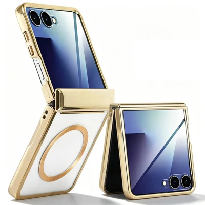 Capa Magnética para Samsung Galaxy Z Flip8 com Revestimento CD em PC Dourada