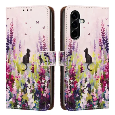 For Samsung Galaxy A18 4G / A18 5G / A17 4G / A17 5G / A26 5G / A16 4G / A16 5G / F17 5G / M17 5G Case Pattern Printed Wallet Flip Stand PU Leather Phone Cover with Wrist Strap - Colorful Cat
