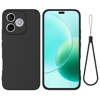 Obudowa z płynnego silikonu do Honor 600 Lite 5G / X80i 5G / 600e 5G z etui tylnym i paskiem na rękę - Czarny