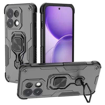 Til Oppo Reno16 F 5G / Reno16 FS 5G Taske med roterbar ring og fold ud holder af metal PC + TPU, stødfast telefonbeskyttelse - Sort