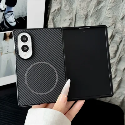Magnetisk skåll för Samsung Galaxy Z Fold8 i kolfiberdesign av PU-läder + PC vikbar telefonlåda - Svart